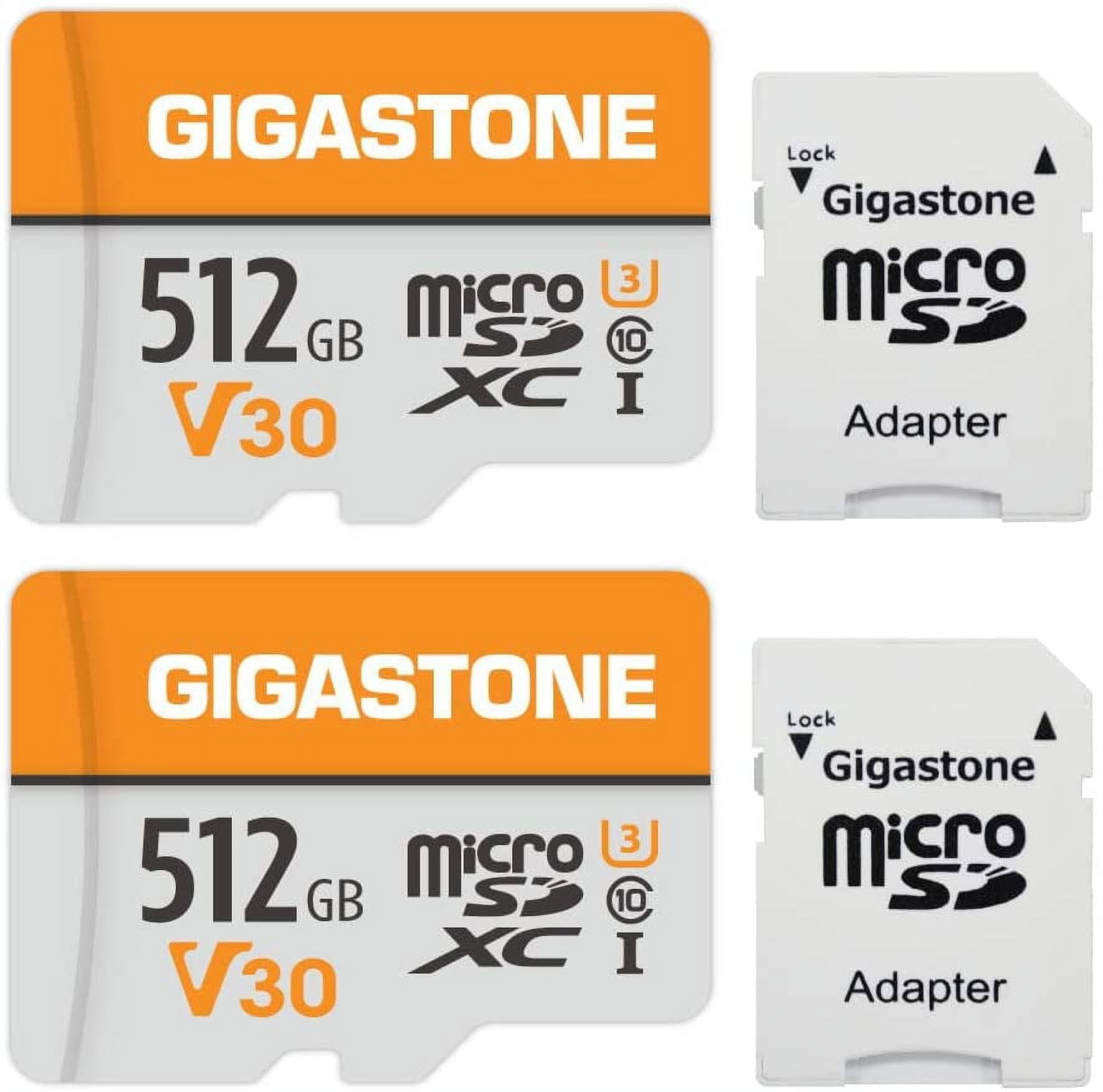 Gigastone 512GB Micro SD Card 2-Pack, 4K Video Pro, GoPro, Surveillance,  Security Camera, Action Camera, Drone, 100MB/s MicoSDXC Memory Card UHS-I  V30