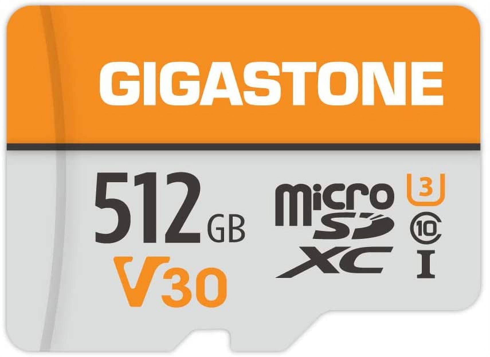 Gigastone 512GB Micro SD Card, 4K Video Pro, GoPro, Surveillance, Security Camera, Action Camera, Drone, 100MB/s MicoSDXC Memory Card UHS-I V30 Class 10
