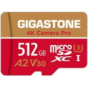 Gigastone 512GB Micro SD Card, 4K Video Recording, 4K Camera Pro, compatible with Nintendo Switch, Dash Cam, GoPro Cameras, R/W up to 100/60 MB/s, Micro SDXC UHS-I A1 V30 Class 10