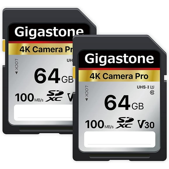 Gigastone 64GB 2-Pack SD Card V30 SDXC Memory Card High Speed 4K Ultra HD UHD Video Compatible with Canon Nikon Sony Pentax Kodak Olympus Panasonic Digital Camera