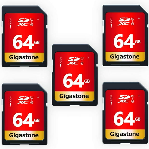 Gigastone 64GB 5-Pack SD Card UHS-I U1 Class 10 SDXC Memory Card High Speed Full HD Video Canon Nikon Sony Pentax Kodak Olympus Panasonic Digital Camera