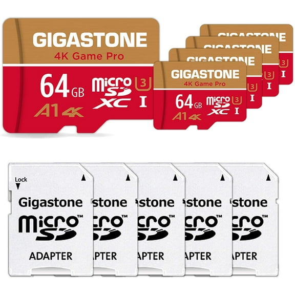 Gigastone 64GB Micro SD Card, 4K Game Pro, Nintendo Switch Compatible, A2 Run App, 4K Video Recording, Micro SDXC R/W up to 95/35MB/s, 5 Pack (5x64GB)