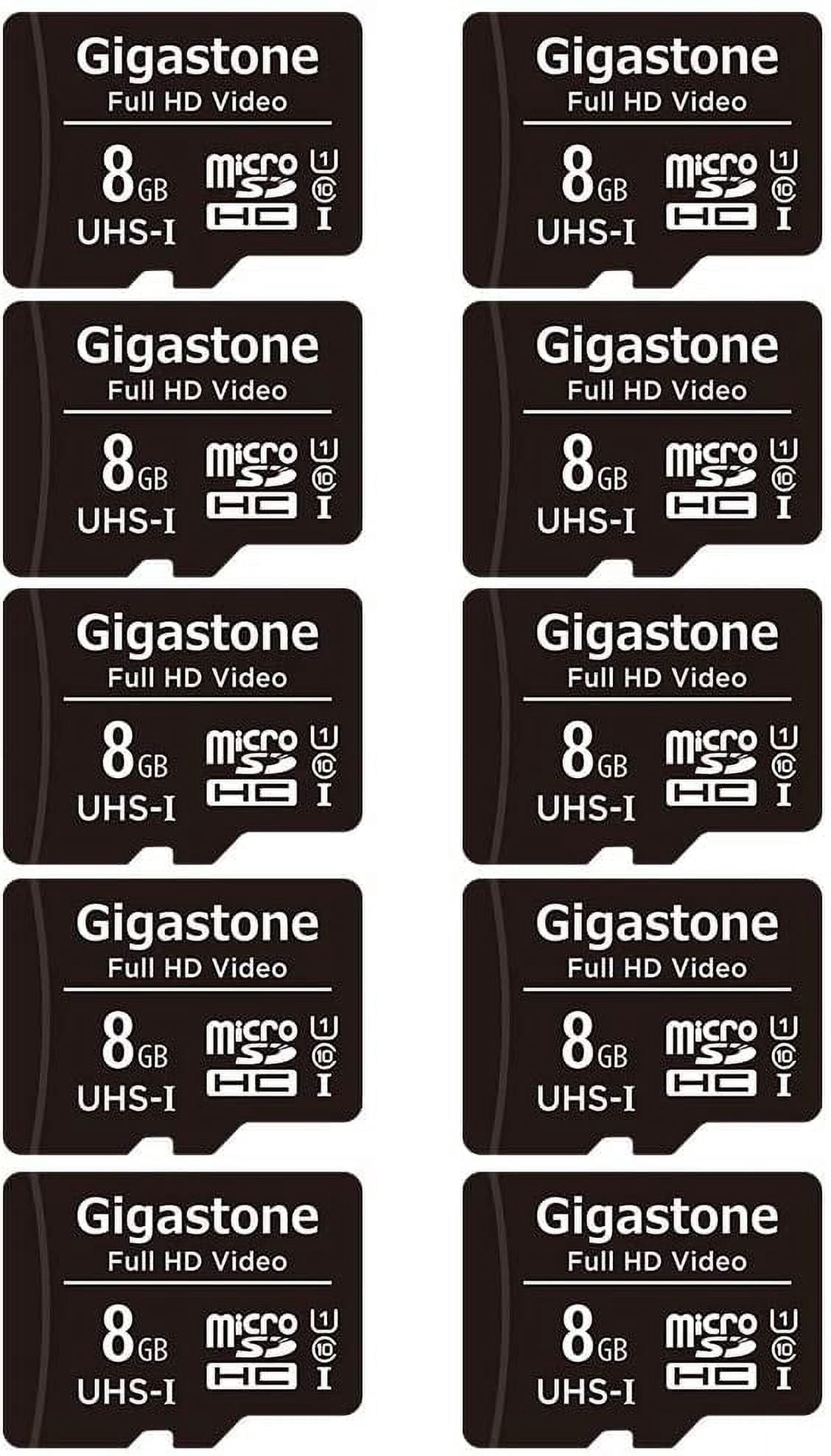 Gigastone 8GB Micro SD Card, FHD Video UHS-I U1 Class 10, for Surveillance, Security, Action Cameras, Drone, Dash Cams, 10 Pack (10x8GB)