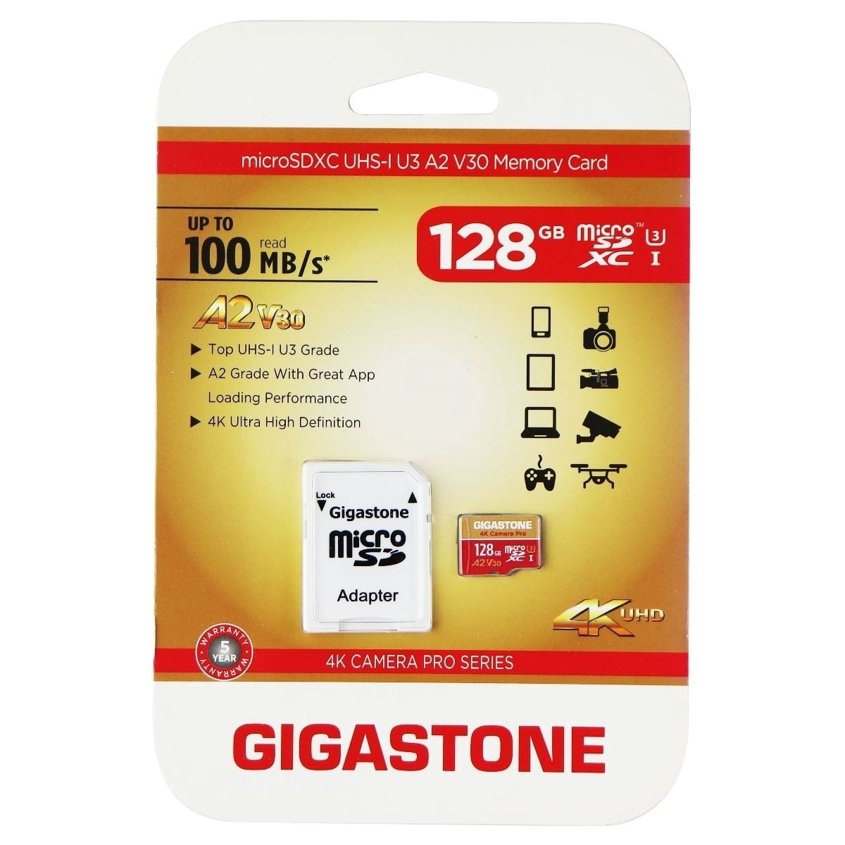 Gigastone 128GB Micro SD Card for 4K Video, Drone, Camcorder