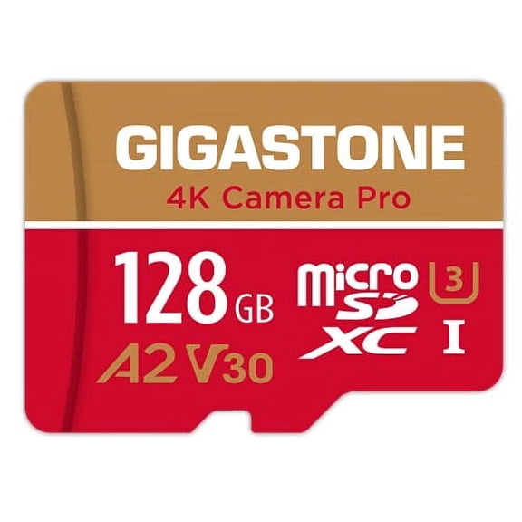 Gigastone 128GB Micro SD, 4K Video Recording, 4K Camera Pro, compatible with Nintendo Switch, Dash Cam, GoPro Cameras, R/W up to 100/50 MB/s, Micro SDXC UHS-I A1 V30 Class 10 GS-2IN1-4KA2V30-128GB-R