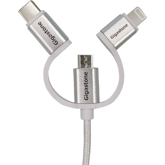 Gigastone Cables 3In1 (MicroUSD, USB-C and Ligtning) braided, charging and Sync Data, 1M, silver