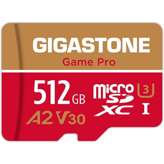 Gigastone Game Pro 512GB Micro SD memory Card 100MB/s, 4K Video Recording, UHS-I A2 V30 Class 10, GoPro, compatible Nintendo Switch Dash Cams GoPro Camera Samsung Canon Nikon Drone