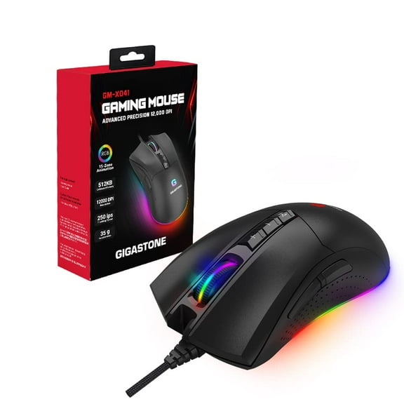 Gigastone Gaming Mouse Up to 12,000 DPI Adjustable, Wired Gaming Mouse with Customizable RGB Backlight, 8 Programmable Buttons, 512KB Onboard Memory, Most Suitable for Windows 7 and Up
