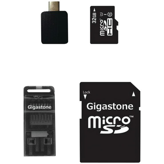 Gigastone Gs-4in1c1032g-r Class 10 Uhs-1 Microsdhc Card With Usb, Micro Usb & Microsd Adapters (32gb)