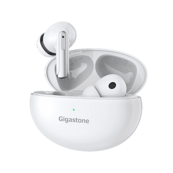 Gigastone TWS1 TAQ1 True Wireless Earbuds, Bluetooth V5.1 support Wireless Charging with Active Noise Cancellation, Environmental Noise Cancellation, Transparent Mode, White
