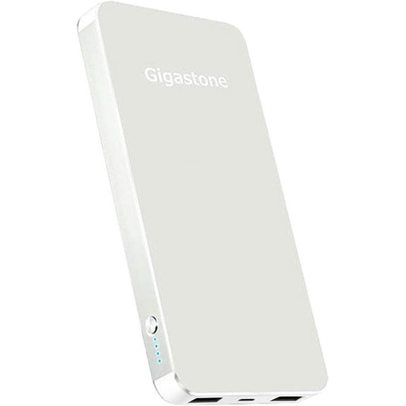 Gigastone Ultra Slim 10000mAh Power Bank, Dual Outputs 5V/2.4A Max Stylish Metal Frame LED Indicator Over Current Protection Battery Portable Charger for iPhone XS iPad Galaxy Android - Silver