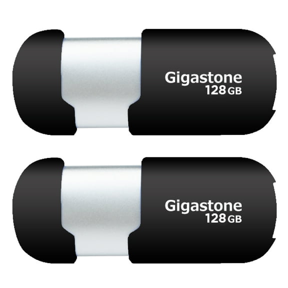 Gigastone V10 128GB USB 2.0 Flash Drive, Capless Retractable Design Pen Drive, Black and Silver, 2 Pack (2x128GB)