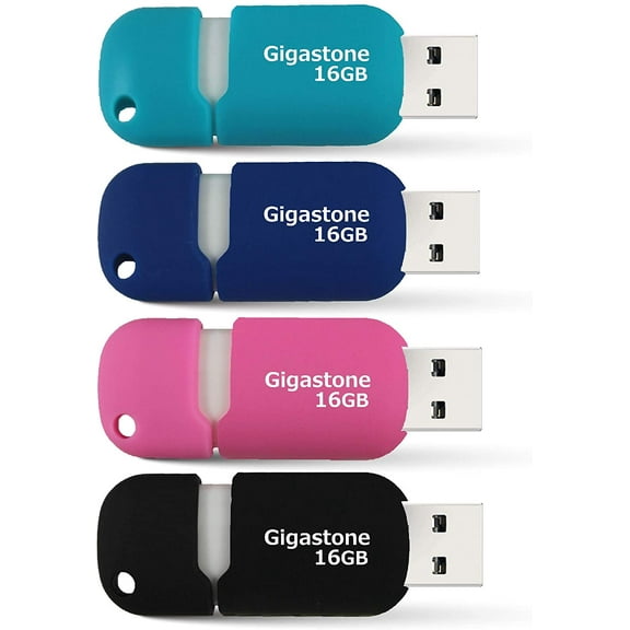 Gigastone V10 16GB 4-Pack USB2.0 Flash Drive, Assorted Colors, Capless Retractable Design Pen Drive
