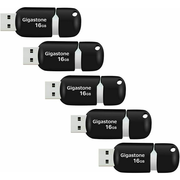 Gigastone V10 16GB USB 2.0 Flash Drive, Capless Retractable Design Pen Drive, Black and Silver, 5 Pack (5x16GB)