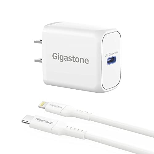 Gigastone iPhone Charger Fast Charging, 1-Pack【Apple MFi Certified】 20W USB C Charger + 5FT USB-C to Lightning Cable, Fast Charger, Compatible with iPhone series - PD-6201W+CL-7600-1