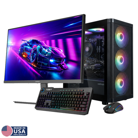 Gigatech Gaming Apollo 5 Gaming PC Desktop Bundle - Ryzen 5 5500, ARC A380, 16GB DDR4, 512GB SSD, RGB, Windows 11, Wi-Fi, Monitor