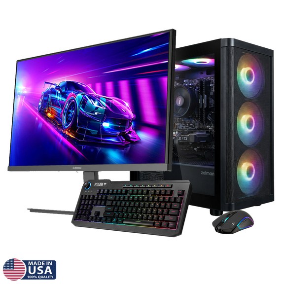 Gigatech Gaming Apollo 5 Gaming PC Desktop Bundle - Ryzen 5 5500, ARC A380, 32GB DDR4, 1TB SSD, RGB, Windows 11, Wi-Fi, Monitor