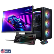 Gigatech Gaming Apollo 5 Gaming PC Desktop Bundle - Ryzen 5 5500, ARC A380, 32GB DDR4, 2TB SSD, RGB, Windows 11, Wi-Fi, Monitor