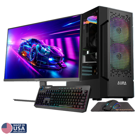 Gigatech Gaming Apollo 7 Gaming PC Desktop Bundle - Ryzen 5 5500, RTX 5050, 16GB DDR4, 512GB SSD, RGB, Windows 11, Wi-Fi, Monitor