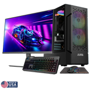 Gigatech Gaming Apollo 7 Gaming PC Desktop Bundle - Ryzen 5 5500, RTX 5050, 16GB DDR4, 512GB SSD, RGB, Windows 11, Wi-Fi, Monitor