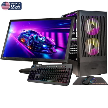 Gigatech Gaming Apollo 7 Gaming PC Desktop Bundle - Ryzen 5 5500, RTX 5050, 16GB DDR4, 512GB SSD, RGB, Windows 11, Wi-Fi, Monitor