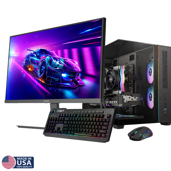 Gigatech Gaming Titan 3 Gaming PC Desktop Bundle - Ryzen 5 5500, RTX 5060, 16GB DDR4, 1TB SSD, RGB, Windows 11, Wi-Fi, Monitor