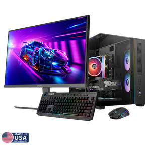 Gigatech Gaming Titan 3 Gaming PC Desktop Monitor Bundle - AMD Ryzen 5 5500, NVIDIA RTX 5060, 16GB DDR4, 512GB SSD, 120mm Tower Cooler, 24" 100Hz Monitor