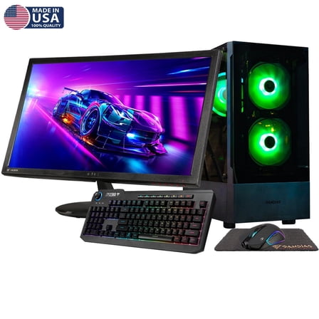 Gigatech Gaming Titan 3 Gaming PC Desktop Bundle - Ryzen 5 5500, RTX 5060, 32GB DDR4, 2TB SSD, RGB, Windows 11, Wi-Fi, Monitor