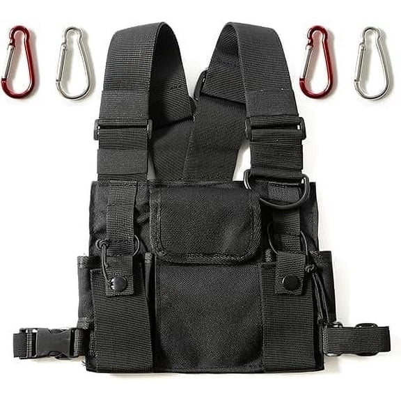 Gigentro Small Radio Chest Harness Chest Bag Front Pack Rig Holster For Two Way Radio, comes with 4 Carabiner Clips, Black, New, 1 Pack