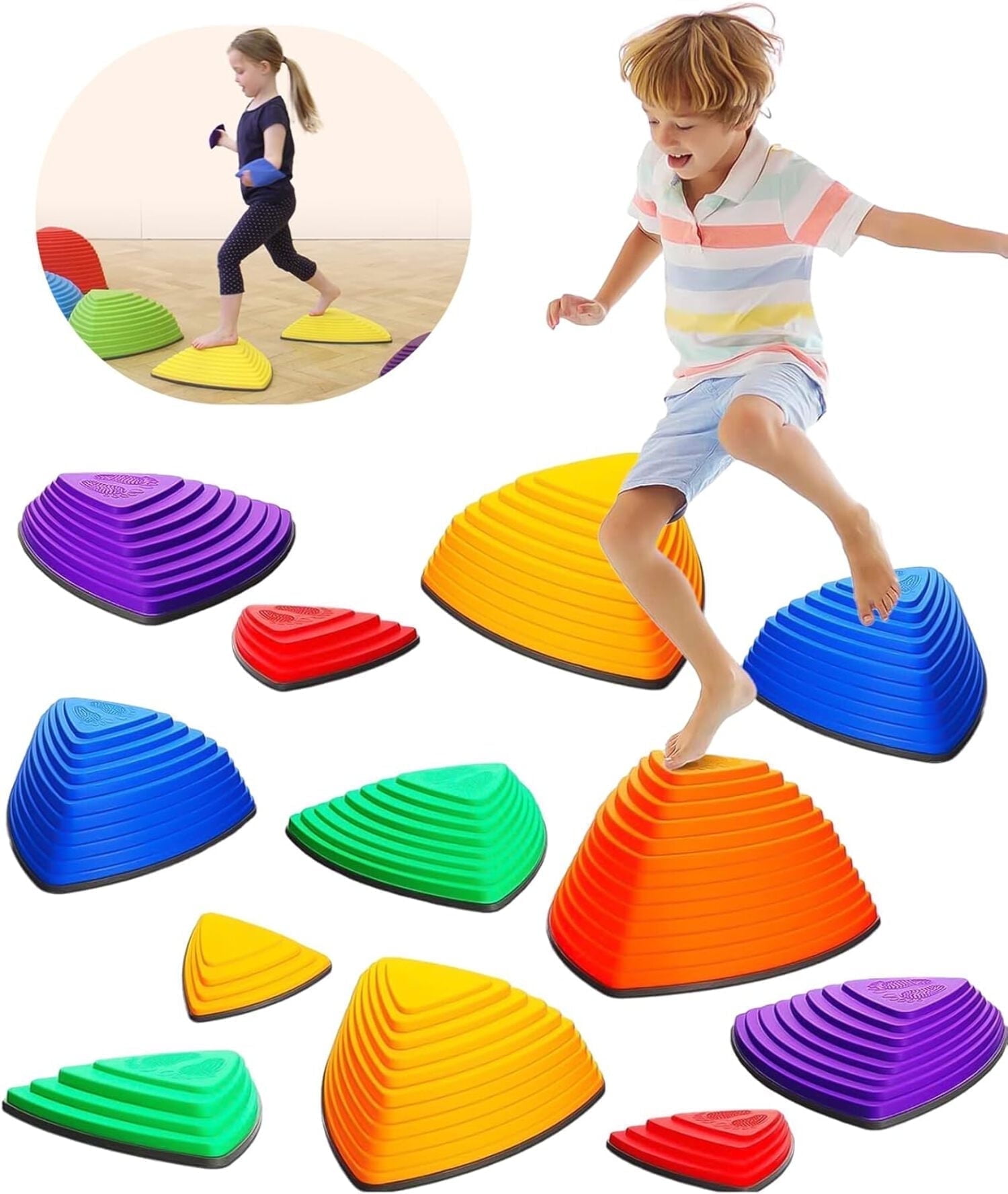 Giggle & Play Stepping Stones for Kids, Non-Slip Balance Learning Toy, Multicolor, 12-Pieces