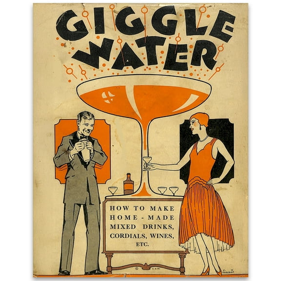 Giggle Water - 1920s Art Deco Aesthetic 11x14 Unframed Print, Vintage Cocktail Poster, Prohibition-Era Wall Art, Home Bar Decor, Man Cave Sign, Gifts for Cocktail Lovers & Bartenders