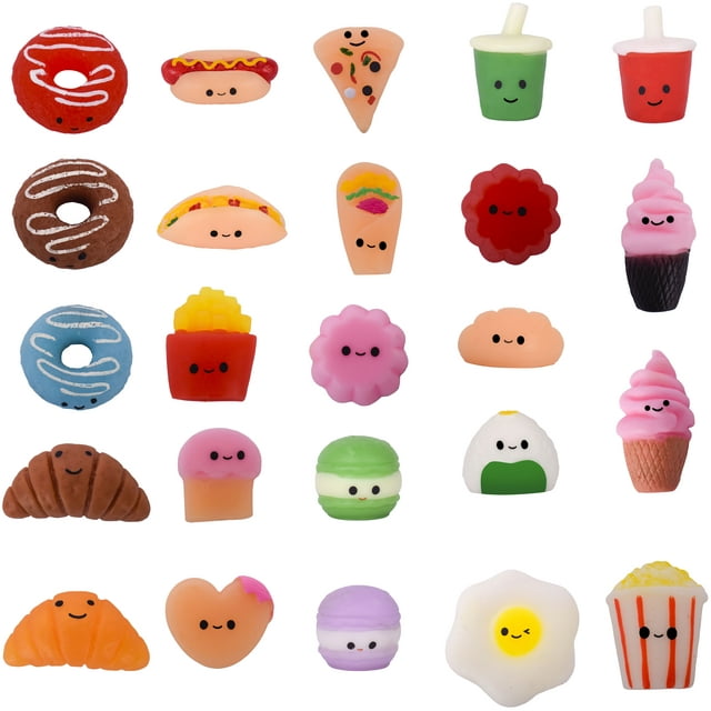 Giggle Zone Mini Food Mochi Squishies, 24 Piece Fidget Toys with