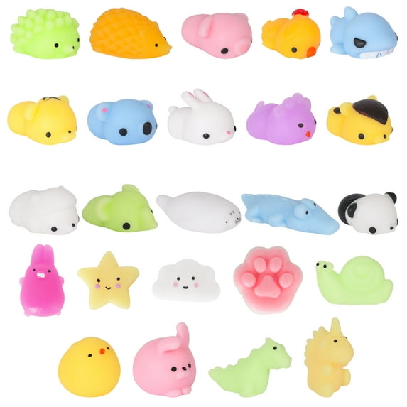 Giggle Zone Mini Mochi Silicone Squishies, 24 Piece Multicolor Fidget Toys & Storage Container, Novelty Toy