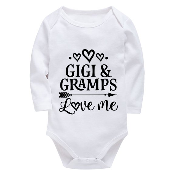 Gigi And Gramps Love Me Romper for Girls Long Sleeve Boy Baby Outfits White Boy Romper 18-24 Months