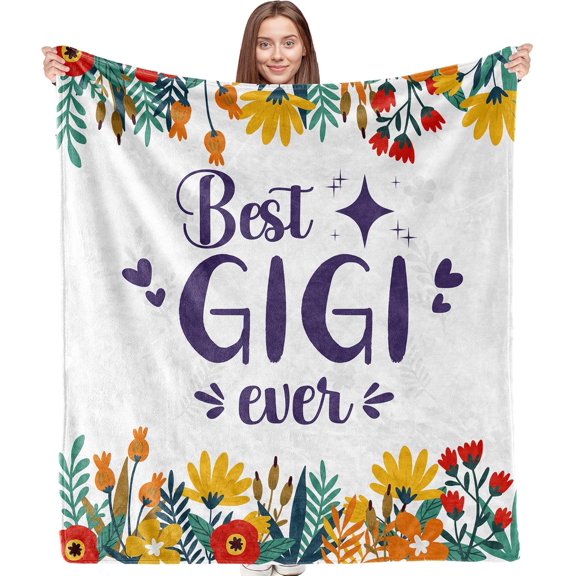 Gigi Blanket, Best Gigi Ever Gifts, Best Grandma Gifts for Christmas Birthday from Grandkids, Grandma Floral Throw Blankets for Bedroom Living Room Couch Sofa, 50x60 Inches