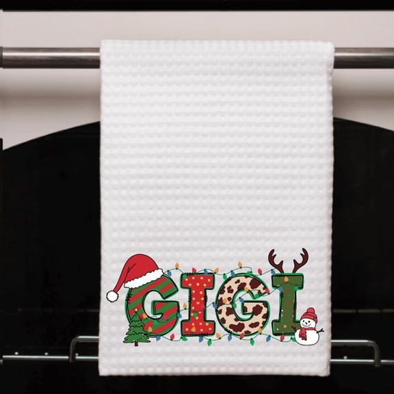 Gigi Christmas Kitchen Towel 16x24 Waffle Weave Dish Drying Cloth Farmhouse Holiday Decor