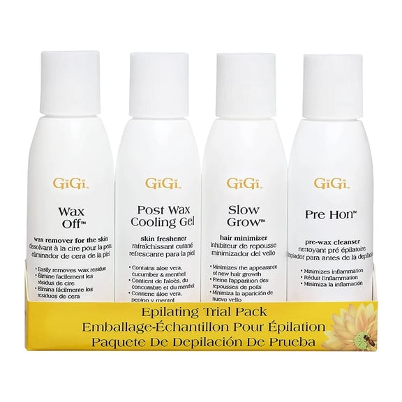 GiGi 4-in-1 Waxing Essentials Kit, Pre-Wax Skin Prep and After Wax Care, 2 oz Each, 4-Pack