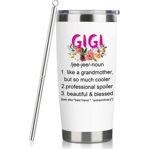 Gigi Gifts For Grandma Gifts For Gigi From Grandkids - 20oz White Best Gigi Ever Travel Tumbler - Christmas Birthday Gifts For Gigi Nana Grandma Birthday Announcement Gifts Water Cup With Lip Straw