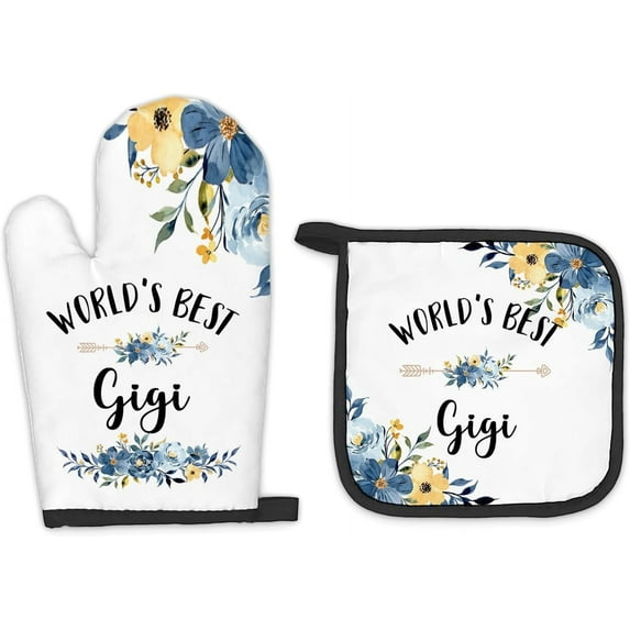 Gigi Gifts for Grandma Oven Mitts and Pot Holders Sets, Gifts for Gigi from Grandkids Kitchen Decor Accessories Sets, World‘s Best Gigi Heat Resistant Oven Glove Potholders for Kitchen Cooking