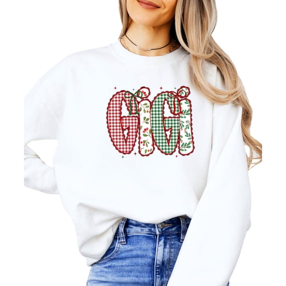 Gigi Ink-Printed Lace Christmas Sweatshirt Grandma Holiday Sweater -Each Saying Sold Separately White Sweatshirt Adult XLarge
