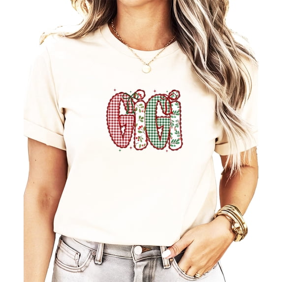 Gigi Ink-Printed Lace Christmas T-Shirt Mom Holiday T-Shirt -Each Saying Sold Separately Natural Shirt Adult Small
