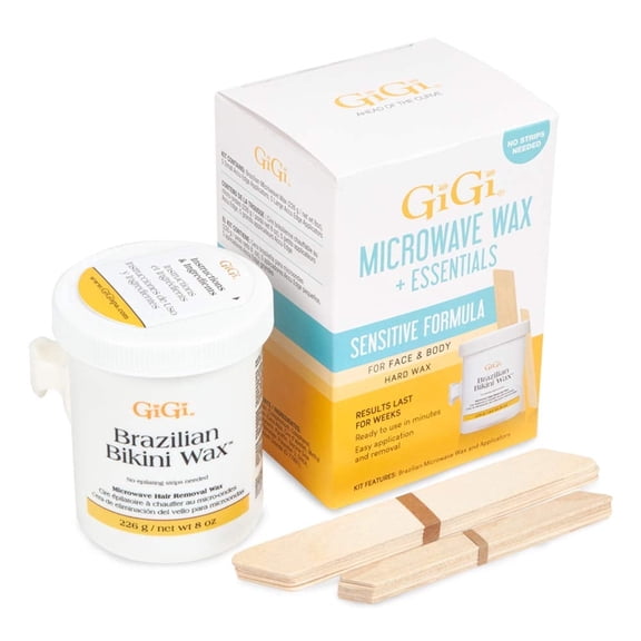GiGi Brazilian Bikini Hard Wax with Accu Edge Applicators, Easy At-Home Hair Removal Wax Kit for Sensitive Skin, 8 oz
