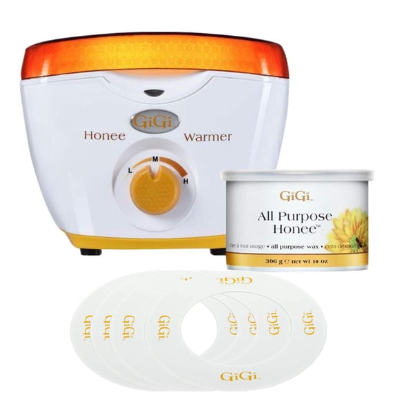 GiGi Wax Kit, 14 oz Capacity Hair Removal Wax Warmer with All Purpose Honee Wax and 10 Collars