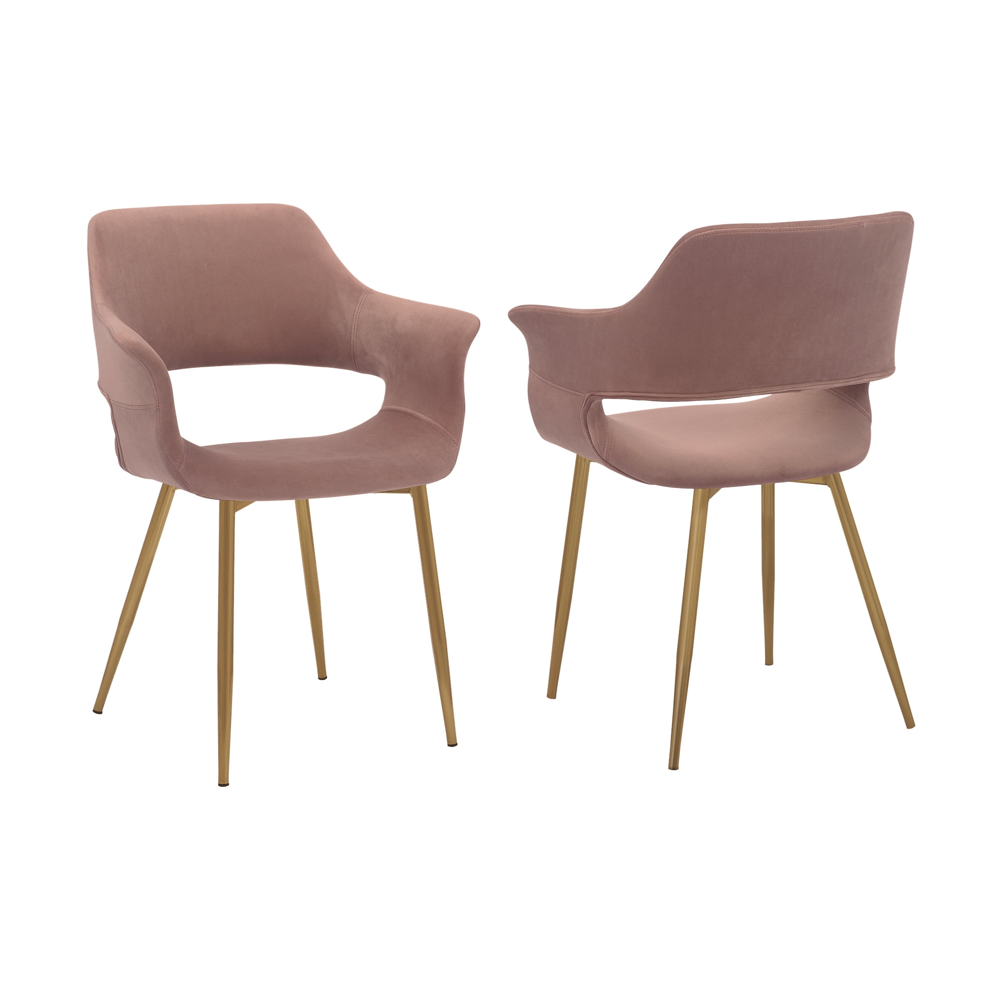 Elegant Pink Velvet Upholstered Arm Chair with Gold Metal Legs