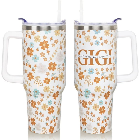 Gigi Stainless Steel Tumbler 40oz with Handle & Straw Lid - Insulated Water Cup, Leakproof, Ideal Birthday, Christmas, or Mother''s Day Gift for Her