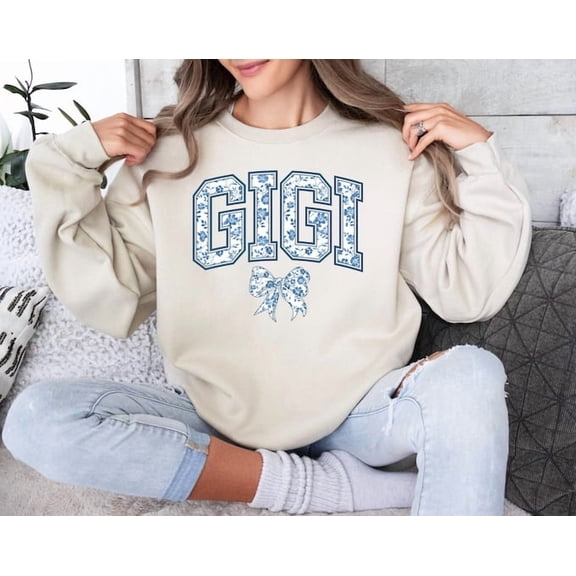 Gigi Sweatshirt, Gigi Coquette Bow Sweatshirt, Mother'S Day Gift Sweatshirt, Chinoiserie Floral Bow, Gigi Grandma Gift, Sweatshirt Size S-5Xl