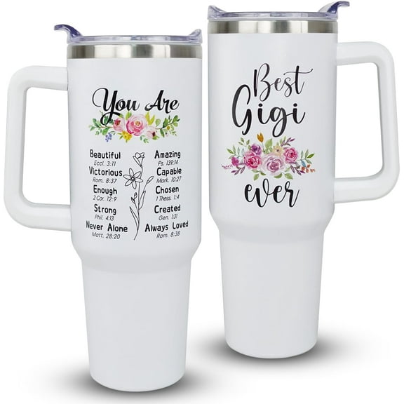 Gigi Tumbler Gift-Best Grandmother Gift-Nana Birthday Gifts-Great Grandma Gifts For Gigi-Mother''s Day present For Grandmother-40oz Coffee Cup With Handle and Straw Stainless Steel Travel Mugs