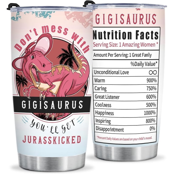 Gigi Tumbler Gift for Gigi For Mother''s Day from Grandkids Gigi Gifts from Granddaughter Grandson - 20oz Funny Tumbler Dinosaur Cup -Unique Birthday Baby Christmas gifts for Gigi