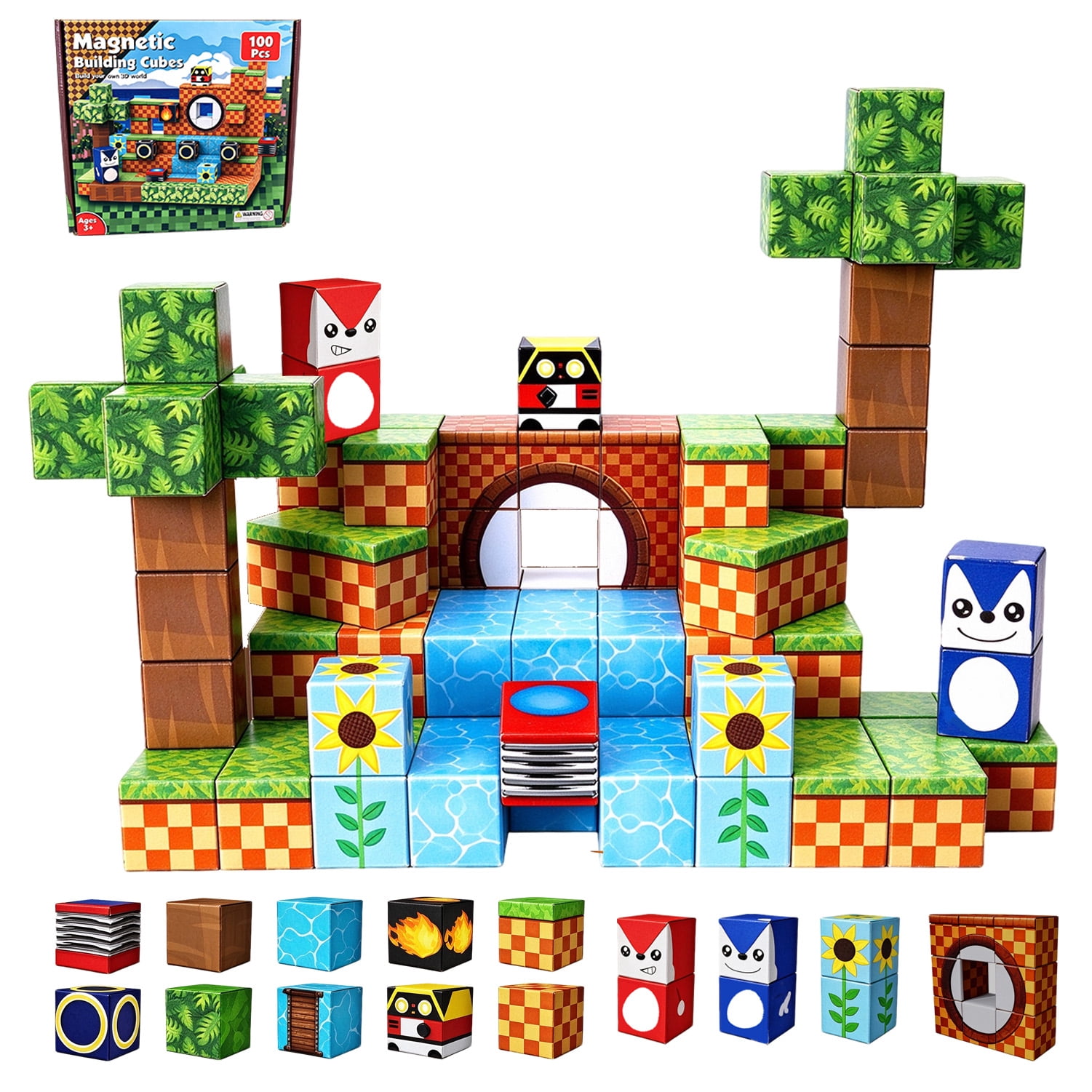 GigiPlanet 100PCS Garden Pond Magnetic Building Cubes – Pixel Brick ...