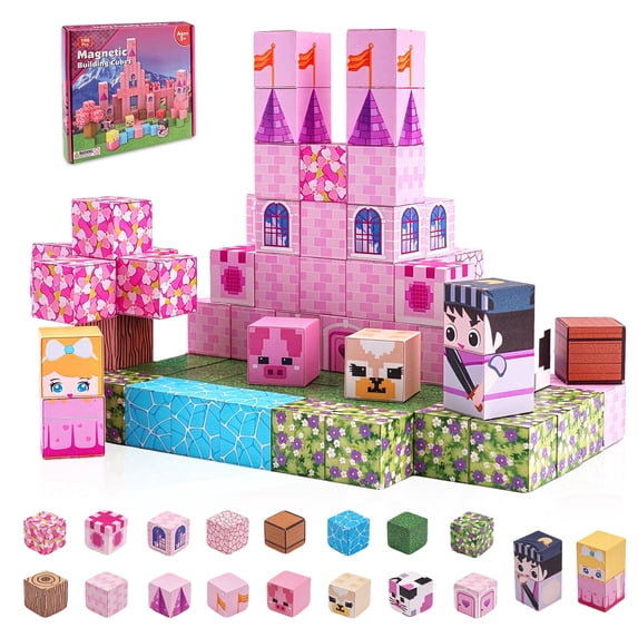 GigiPlanet 100PCS Pink Cherry Blossom Castle Magnetic Building Cubes ...